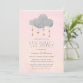 Elegant Pink Gold Stars Girl Baby shower Kaart (Staand voorkant)