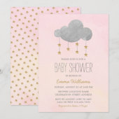 Elegant Pink Gold Stars Girl Baby shower Kaart (Voorkant / Achterkant)
