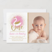 Elegant Pink Gold Swan Princess 1ste verjaardag Fo Kaart (Voorkant)