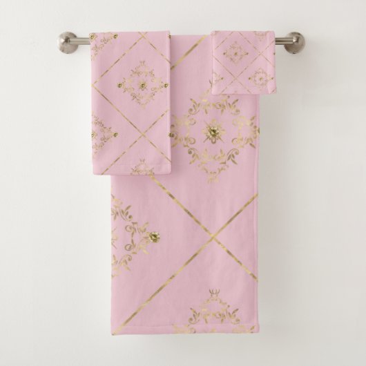 ELEGANT PINK GOLD VICTORIAANS BATHROOM TOWEL SET BAD HANDDOEK (Insitu)