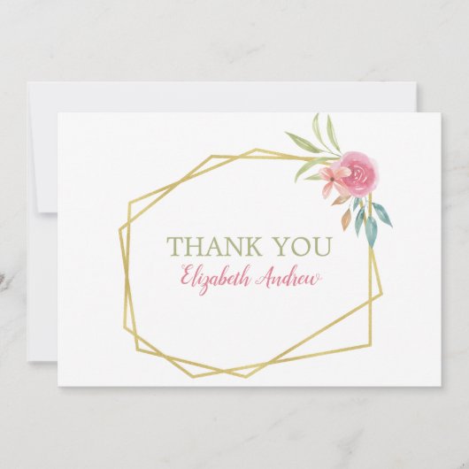 Elegant Pink & Gold Waterverf Floral Bat Mitzvah Bedankkaart (Voorkant)