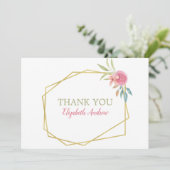 Elegant Pink & Gold Waterverf Floral Bat Mitzvah Bedankkaart (Staand voorkant)