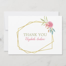 Elegant Pink & Gold Waterverf Floral Bat Mitzvah Bedankkaart