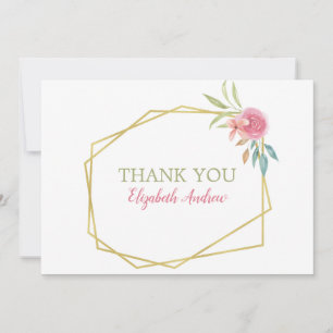 Elegant Pink & Gold Waterverf Floral Bat Mitzvah Bedankkaart