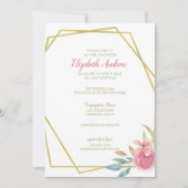 Elegant Pink & Gold Waterverf Floral Bat Mitzvah Kaart (Voorkant)