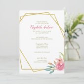 Elegant Pink & Gold Waterverf Floral Bat Mitzvah Kaart (Staand voorkant)