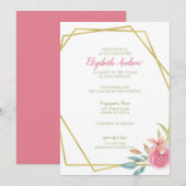 Elegant Pink & Gold Waterverf Floral Bat Mitzvah Kaart (Voorkant / Achterkant)