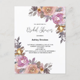 Elegant Pink Gold Waterverf Floral Vrijgezellenfee Uitnodiging Briefkaart