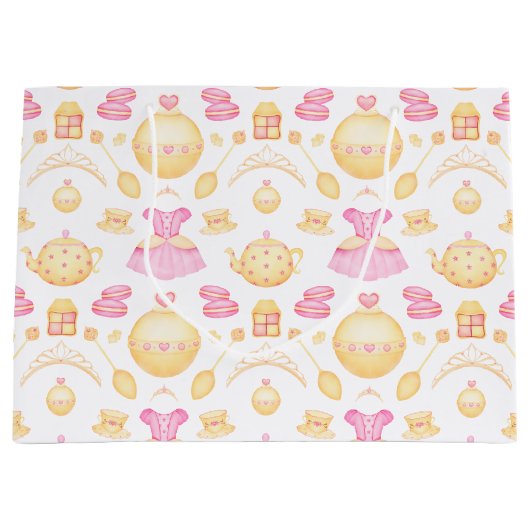 Elegant Pink & Gold Waterverf Princess Tea Party Groot Cadeauzakje (Voorkant)