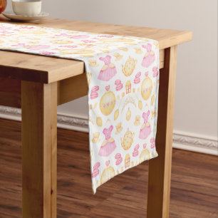 Elegant Pink & Gold Waterverf Princess Tea Party Korte Tafelloper