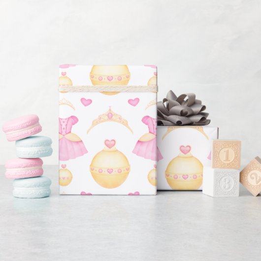 Elegant Pink & Gold Waterverf Princess Tiara Cadeaupapier (Baby Shower)