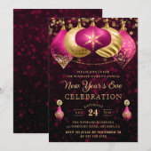 Elegant Pink & Gold Winter Baubles Nieuwjaar Kaart (Voorkant / Achterkant)