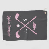 Elegant Pink Golf Club White Bows Custom Birthday Golfhanddoek (Horizontaal)