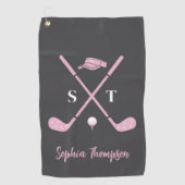 Elegant Pink Golf Club White Bows Custom Birthday Golfhanddoek (Voorkant)