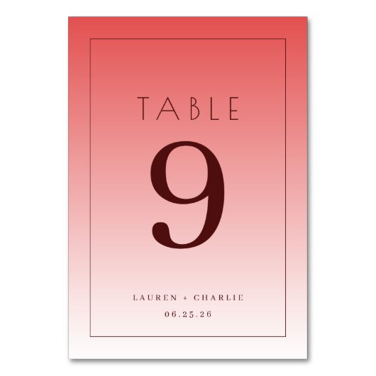 Elegant Pink Gradient Table Number Kaart (Voorkant)