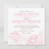 Elegant Pink Gray Floral Peony Wedding Kaart (Voorkant)