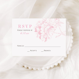 Elegant Pink Gray Floral Peony Wedding RSVP Kaartje