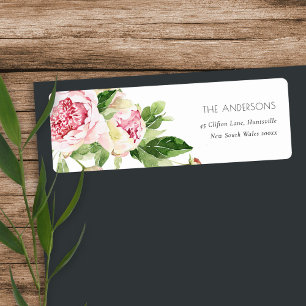ELEGANT PINK GREEN BLUSH PEONY FLORAL WATERVERF ETIKET