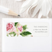 ELEGANT PINK GREEN BLUSH PEONY FLORAL WATERVERF ETIKET (Insitu)