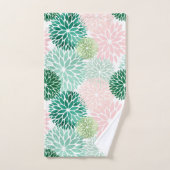 Elegant Pink Green Dahlia Floral Bad Handdoek (Handdoek)