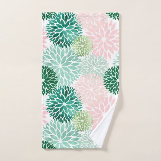 Elegant Pink Green Dahlia Floral Bad Handdoek (Handdoek)
