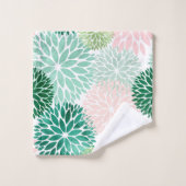 Elegant Pink Green Dahlia Floral Bad Handdoek (Wasdoekje)