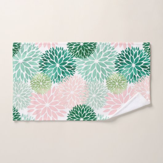 Elegant Pink Green Dahlia Floral Bad Handdoek (Handdoek)