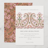 Elegant Pink Green Floral Paisley Motif Wedding Kaart (Voorkant / Achterkant)