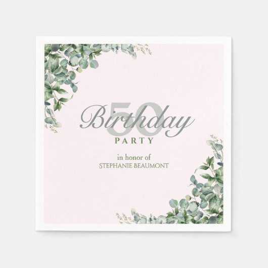 Elegant Pink Green Flower Women's 50th Birthday  Servet (Voorkant)