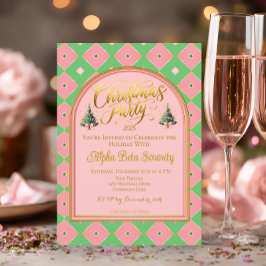 Elegant Pink & Green Harlequin Christmas Party  Kaart