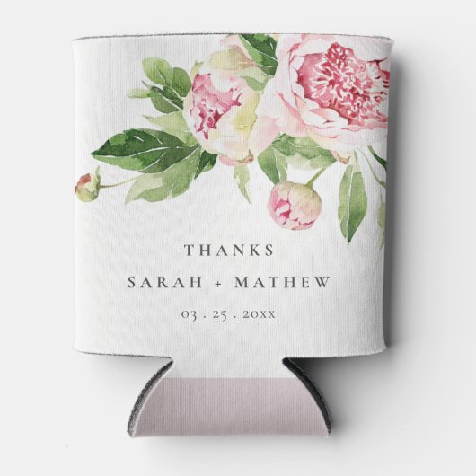 Elegant Pink Green Peony Floral Bedankt Weddenscha Blikjeskoeler (Voorkant)