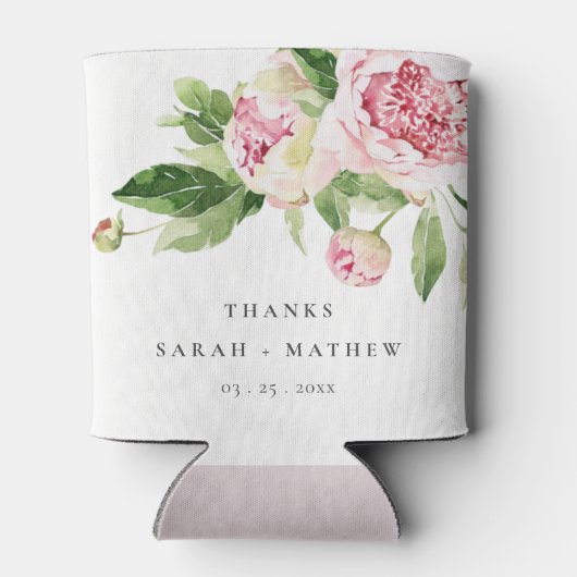 Elegant Pink Green Peony Floral Bedankt Weddenscha Blikjeskoeler (Achterkant)