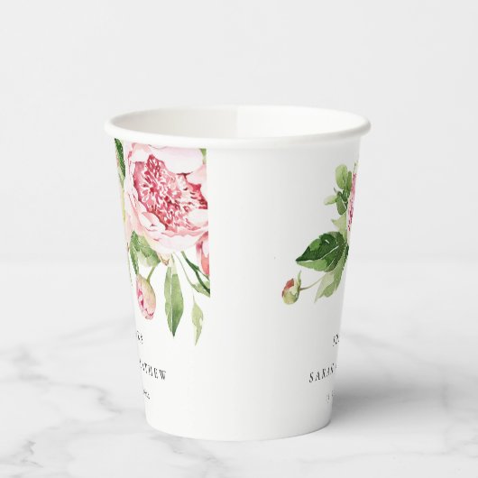 Elegant Pink Green Peony Floral Bedankt Weddenscha Papieren Bekers (Links)