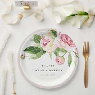 Elegant Pink Green Peony Floral Bedankt Weddenscha Papieren Bordje