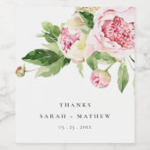 Elegant Pink Green Peony Floral Bedankt Weddenscha Wijn Etiket (Enkel label)