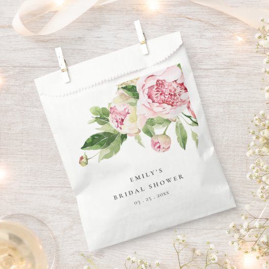 Elegant Pink Green Peony Floral Vrijgezellenfeest Bedankzakje (Geknipt)