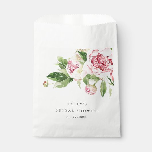 Elegant Pink Green Peony Floral Vrijgezellenfeest Bedankzakje (Voorkant)