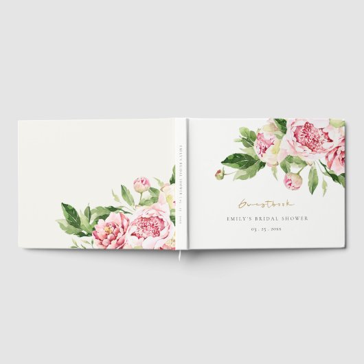 Elegant Pink Green Peony Floral Vrijgezellenfeest Gastenboek (Volledig)