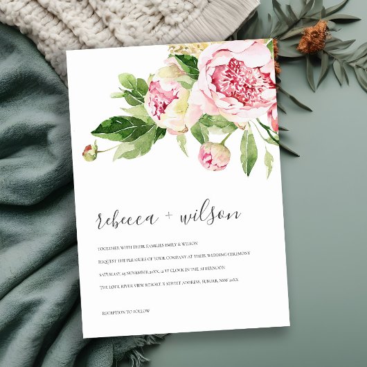 ELEGANT PINK GREEN PEONY FLORAL WATERVERF WEDING