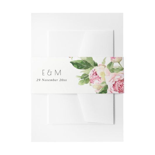 ELEGANT PINK GREEN PEONY FLORAL WATERVERF WEDING UITNODIGINGEN WIKKEL (Voorkant Voorbeeld)