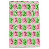 Elegant Pink & Green Rose Gift Bag Medium Cadeauzakje (Voorkant)
