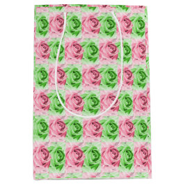 Elegant Pink & Green Rose Gift Bag Medium Cadeauzakje