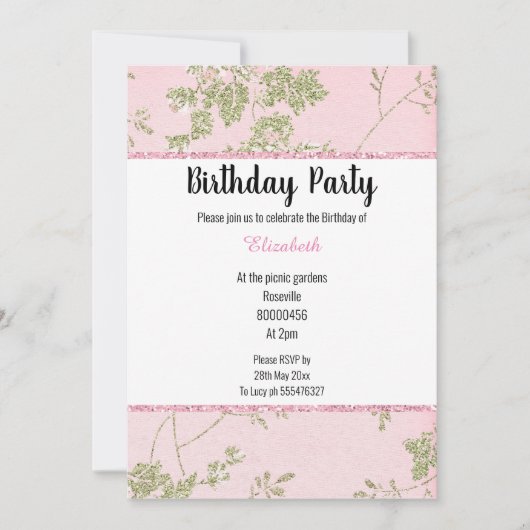 ELEGANT PINK GREEN SPRING THEME BIRTHDAY KAART (Voorkant)