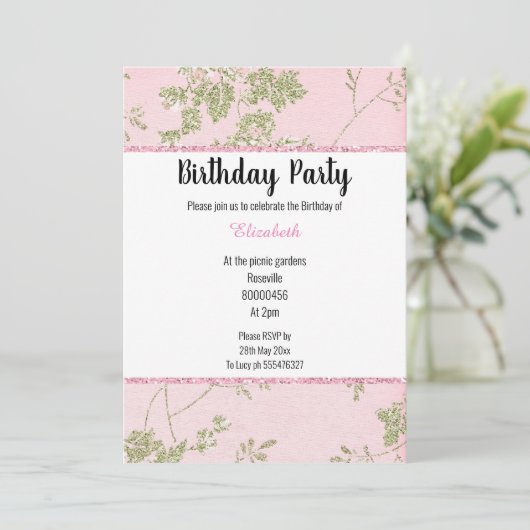 ELEGANT PINK GREEN SPRING THEME BIRTHDAY KAART (Staand voorkant)