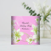 Elegant Pink Green White Floral Birthday Party Kaart (Staand voorkant)