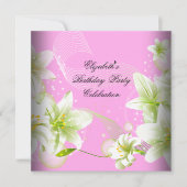 Elegant Pink Green White Floral Birthday Party Kaart (Voorkant)