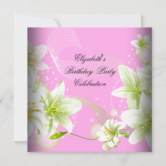 Elegant Pink Green White Floral Birthday Party Kaart (Voorkant)