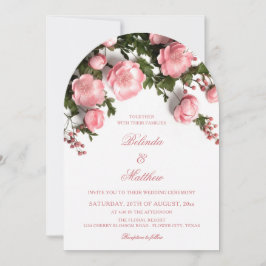Elegant Pink Greenery 3D Roses Wedding Kaart