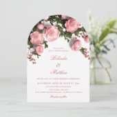 Elegant Pink Greenery 3D Roses Wedding Kaart (Staand voorkant)