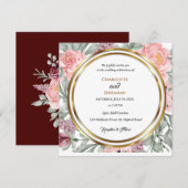 Elegant Pink Greenery Circle Lijst Wedding Kaart (Voorkant / Achterkant)
